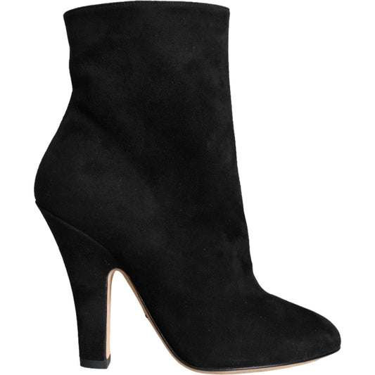 Dolce & Gabbana Black Suede Leather Mid Calf Boots Shoes Dolce & Gabbana Black