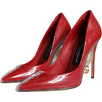 Dolce & Gabbana Red Patent Leather Faux Pearl Heels Pumps Shoes LA11283-36