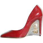 Dolce & Gabbana Red Patent Leather Faux Pearl Heels Pumps Shoes LA11283-36