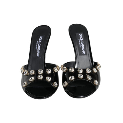 Dolce & Gabbana Black Crystal Heels Keira Sandals Shoes