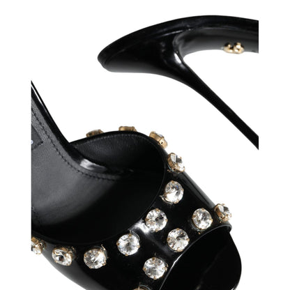 Dolce & Gabbana Black Crystal Heels Keira Sandals Shoes