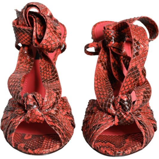 Dolce & Gabbana Coral Exotic Leather Heels Sandals Shoes Dolce & Gabbana Saddle Brown