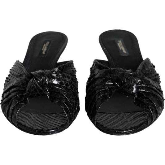 Dolce & Gabbana Black Leather Heels Slides Sandals Shoes Dolce & Gabbana Black