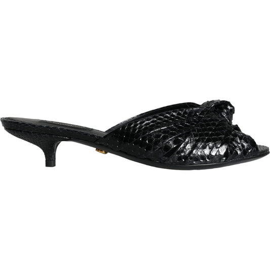Dolce & Gabbana Black Leather Heels Slides Sandals Shoes Dolce & Gabbana Black