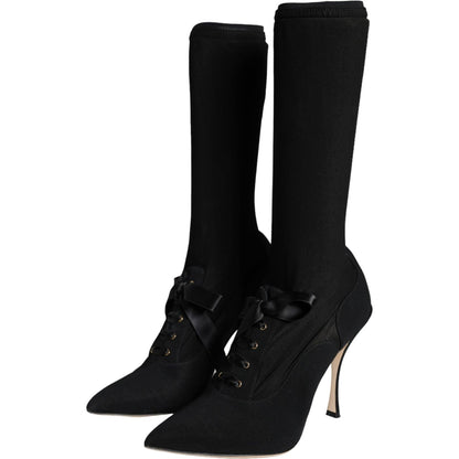 Dolce & Gabbana Black Stiletto Heels Mid Calf Boots Shoes
