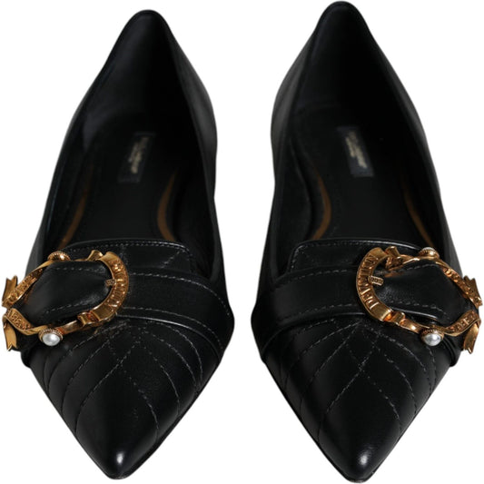 Dolce & Gabbana Black Devotion Leather Pointy Flats Shoes Dolce & Gabbana Black