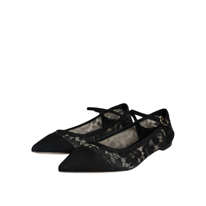 Dolce & Gabbana Black Taormina Lace Bellucci Flats Shoes