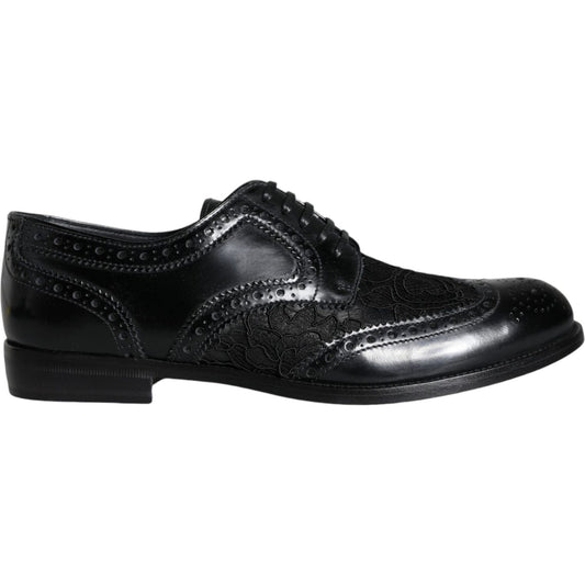 Dolce & Gabbana Black Leather Floral Lace Dress Formal Shoes Dolce & Gabbana Black