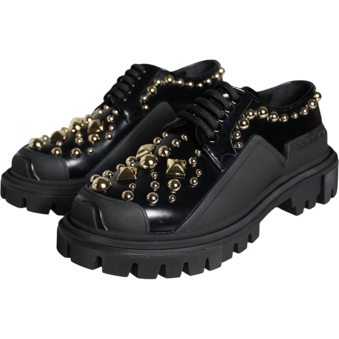 Dolce & Gabbana Black Leather Trekking Derby Embellished Shoes