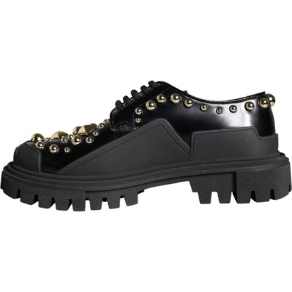 Dolce & Gabbana Black Leather Trekking Derby Embellished Shoes