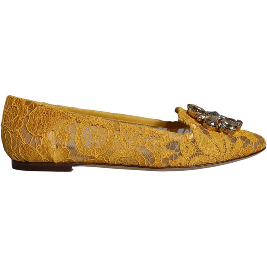 Dolce & Gabbana Mustard Lace Crystal Ballet Flats Loafer Shoes Dolce & Gabbana Dark Goldenrod