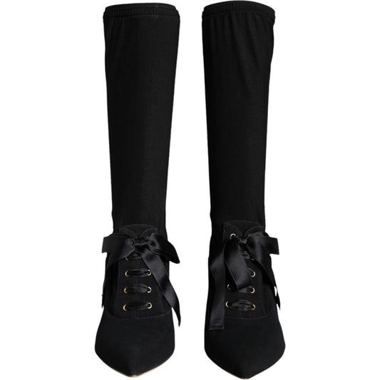 Dolce & Gabbana Black Stiletto Heels Mid Calf Boots Shoes Dolce & Gabbana Black
