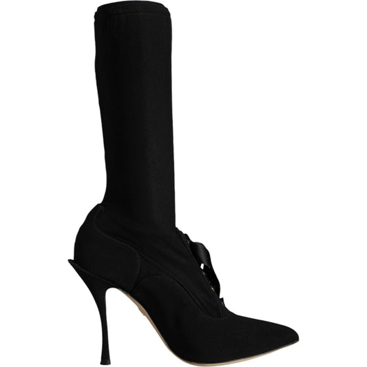 Dolce & Gabbana Black Stiletto Heels Mid Calf Boots Shoes Dolce & Gabbana Black