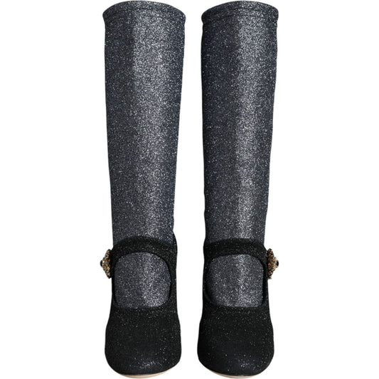 Dolce & Gabbana Black Crystal Mary Janes Booties Shoes Dolce & Gabbana Dark Slate Gray