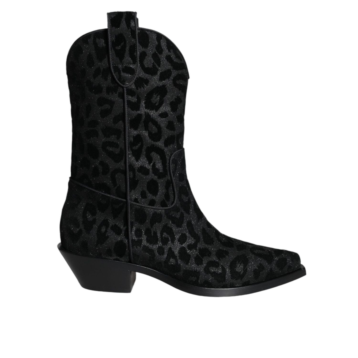 Dolce & Gabbana Black Gray Leopard Cowboy Boots Shoes