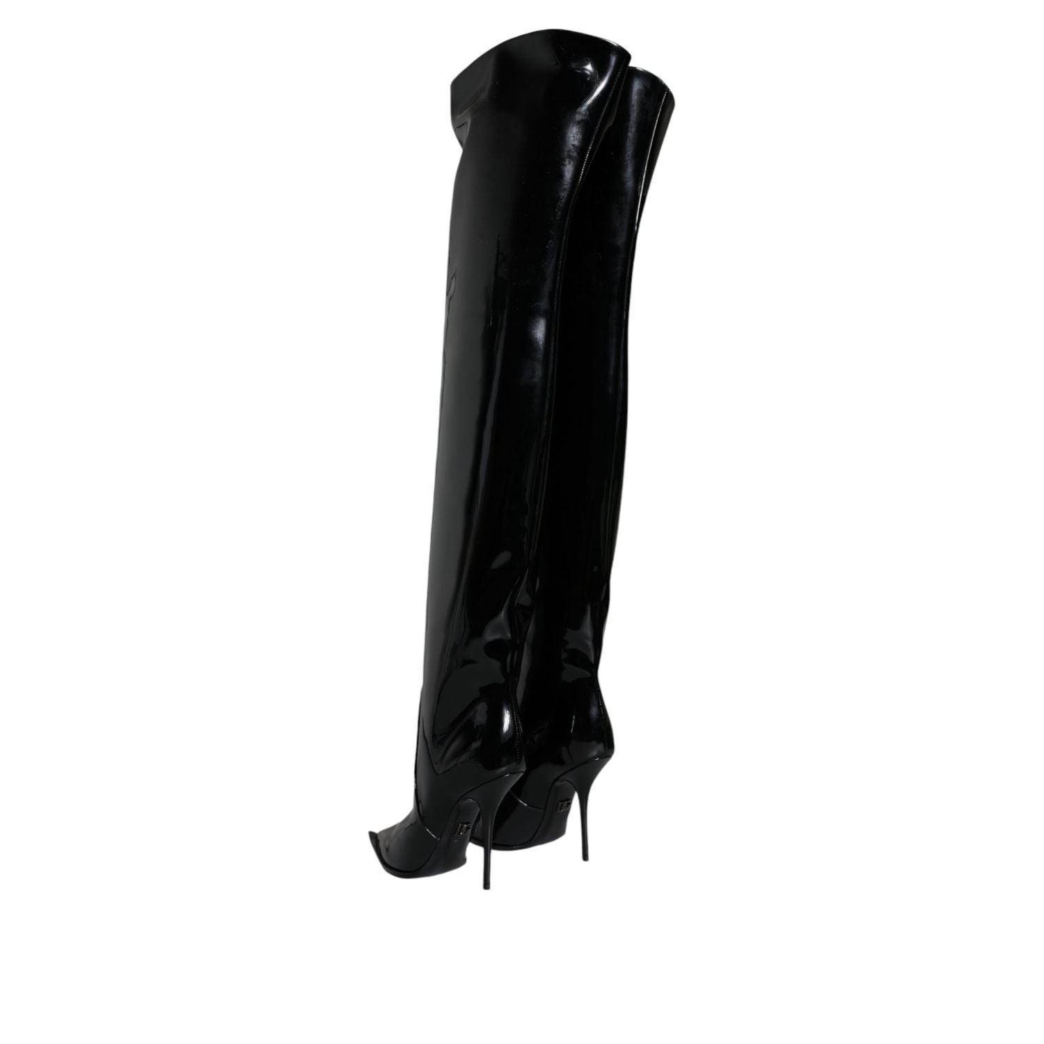 Dolce & Gabbana Black Patent Leather Knee High Boots Shoes
