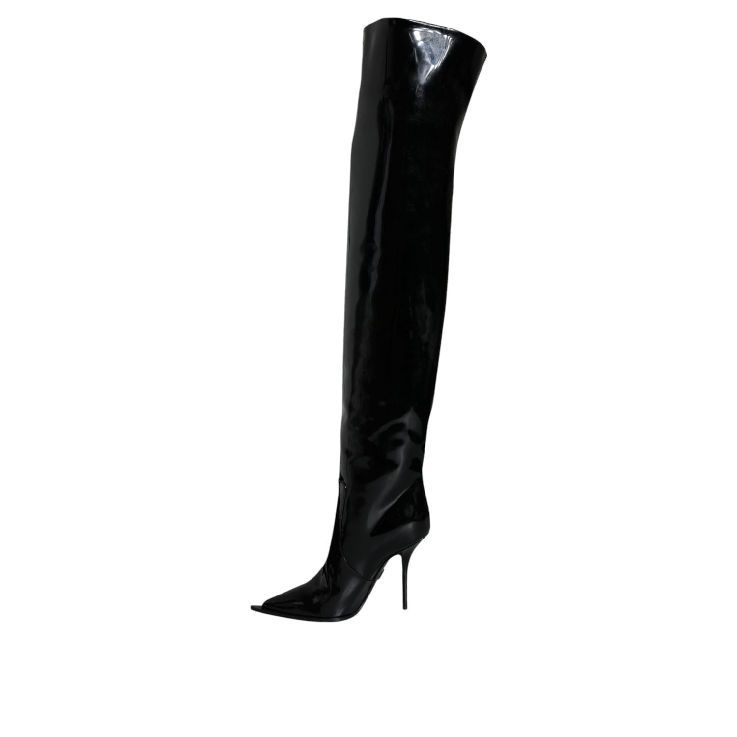 Dolce & Gabbana Black Patent Leather Knee High Boots Shoes