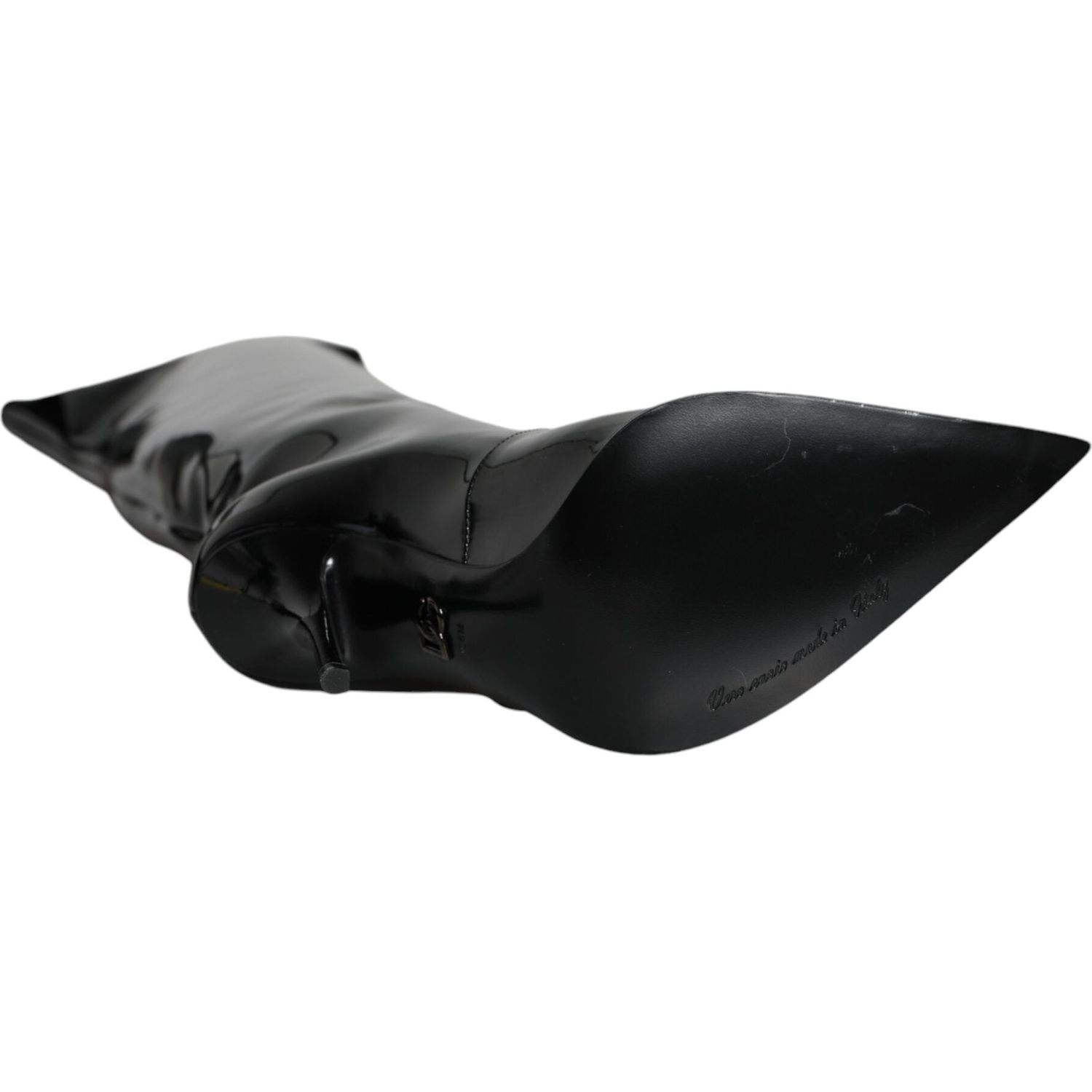 حذاء طويل حتى الركبة من الجلد الأسود اللامع من دولتشي آند غابانا