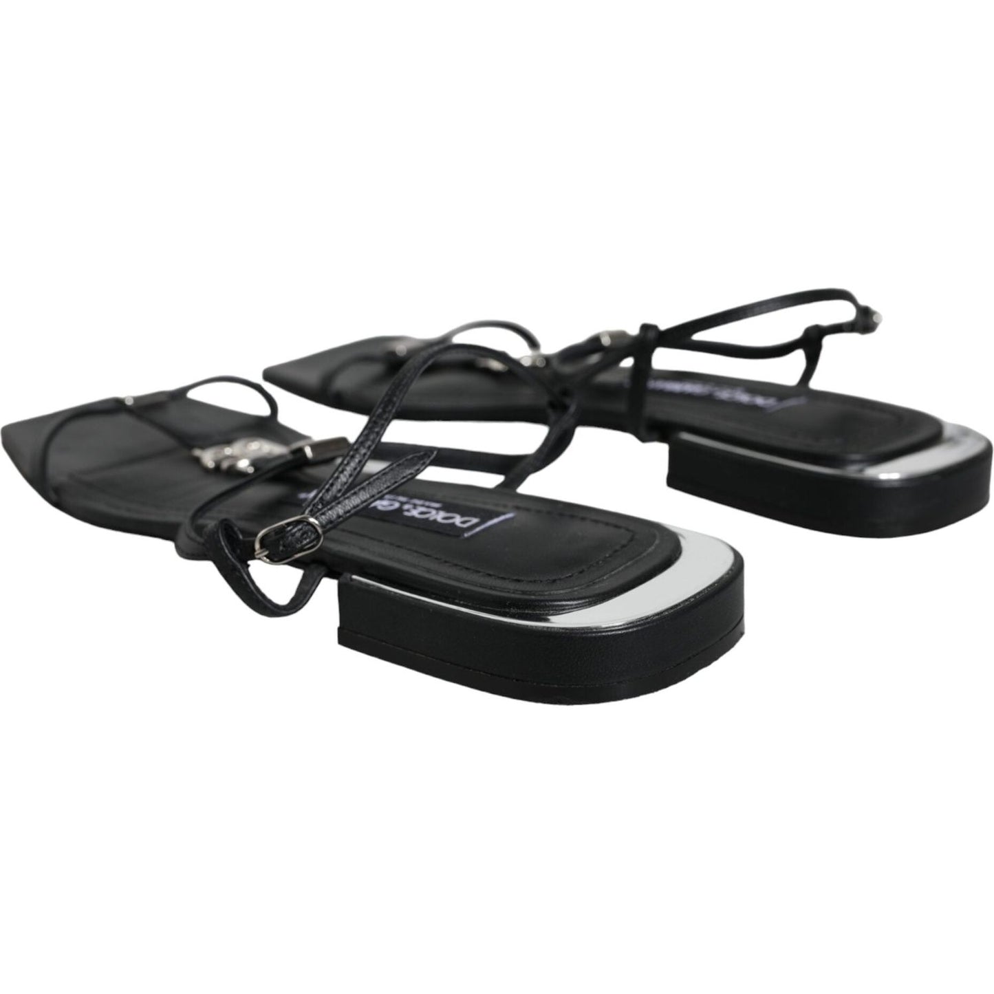Dolce & Gabbana Black Leather Logo Ankle Strap Keira Sandals Shoes