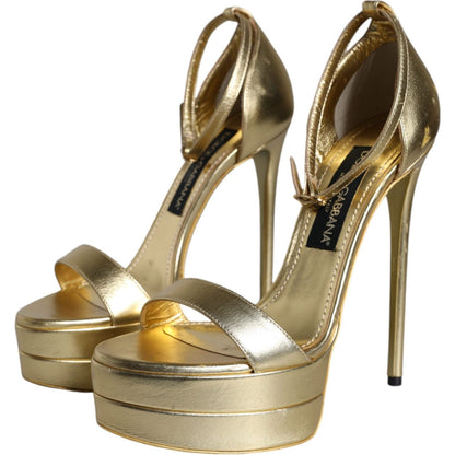 Dolce & Gabbana Gold Leather Platform Keira Sandals Shoes
