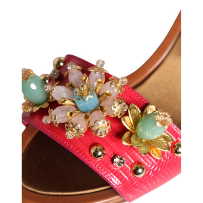 Dolce & Gabbana Fuchsia Leather Embellished Keira Sandals Shoes