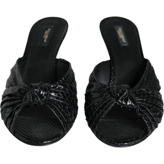 Dolce & Gabbana Black Leather Heels Slides Sandals Shoes Dolce & Gabbana Black