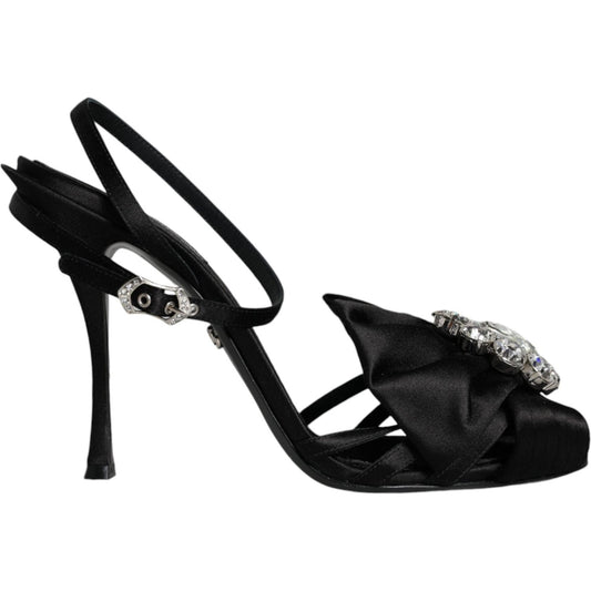 Dolce & Gabbana Black Crystal Ankle Strap Sandals Shoes Dolce & Gabbana Black