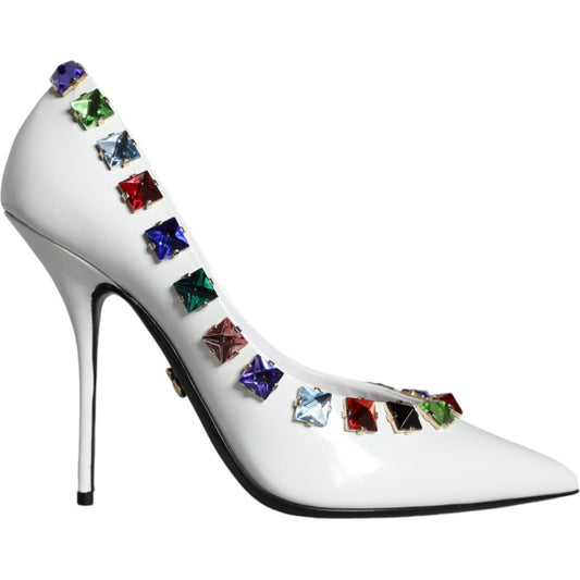 Dolce & Gabbana White Crystals Leather High Heels Pumps Shoes Dolce & Gabbana Dark Slate Gray