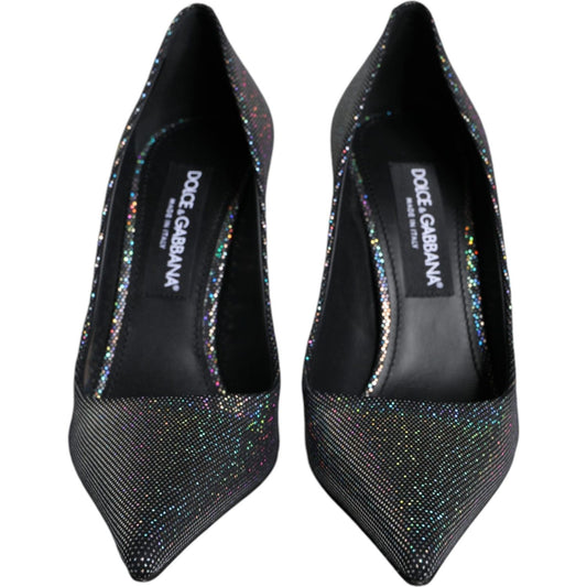 Dolce & Gabbana Multicolor Strass Leather Heels Pumps Shoes Dolce & Gabbana Black