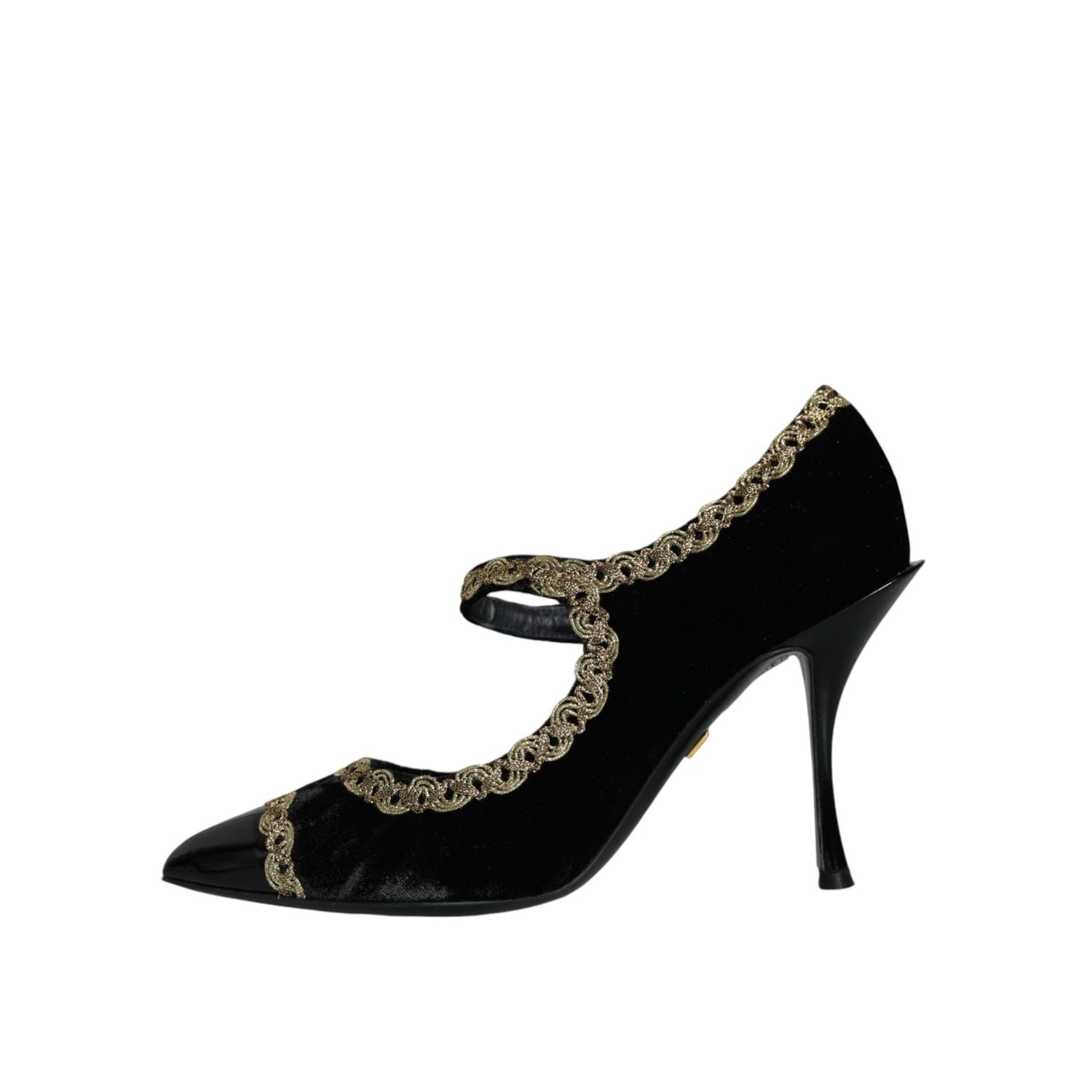 Dolce & Gabbana Black Mary Janes Velvet Gold Pumps Shoes
