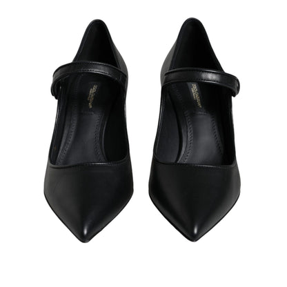 Dolce & Gabbana Black Leather Logo Heels Mary Janes Pumps Shoes