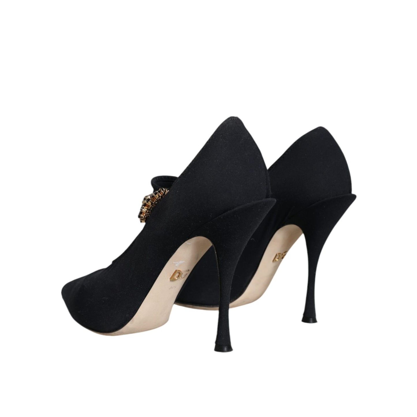 Dolce & Gabbana Black Mary Jane Jersey Crystal Pumps Shoes