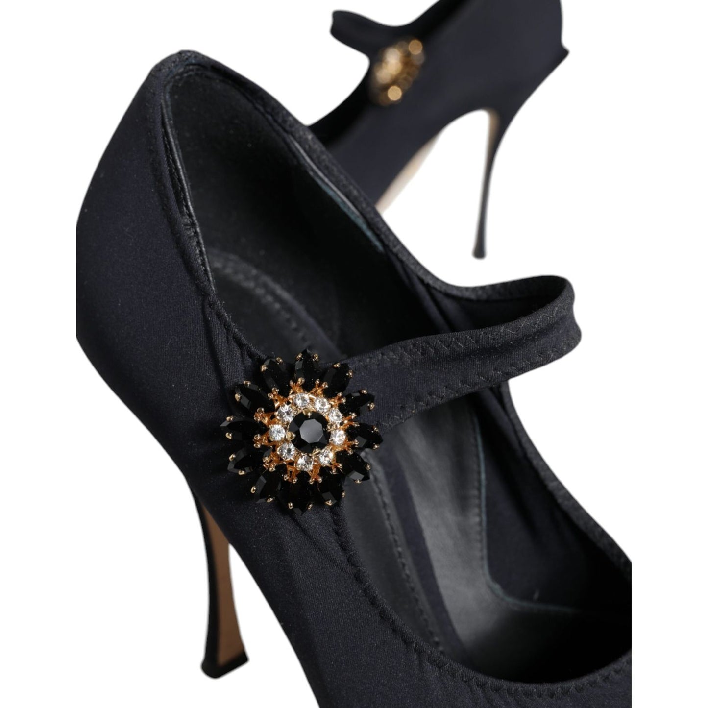 Dolce & Gabbana Black Mary Jane Jersey Crystal Pumps Shoes