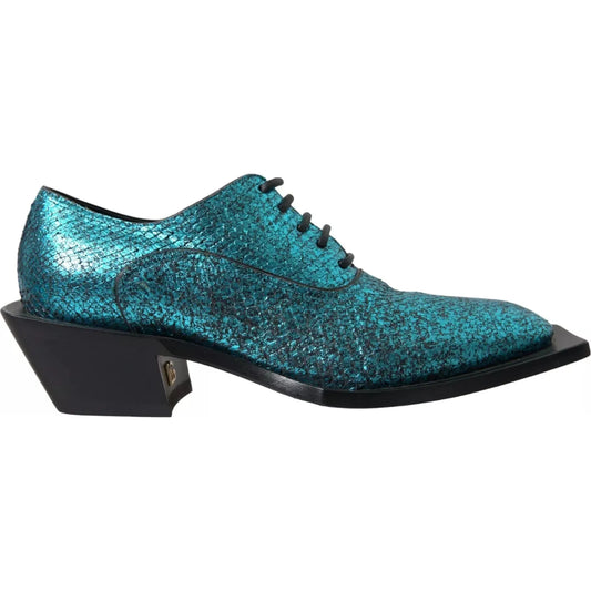 Dolce & Gabbana Blue Leather Derby Block Heels Dress Shoes MV5593-43