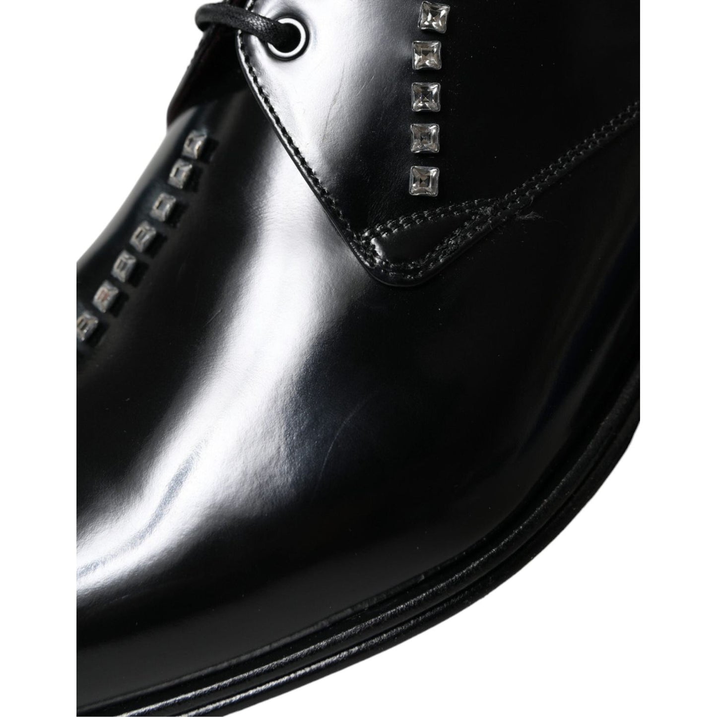 Dolce & Gabbana Black Leather Crystal Dress Formal Shoes