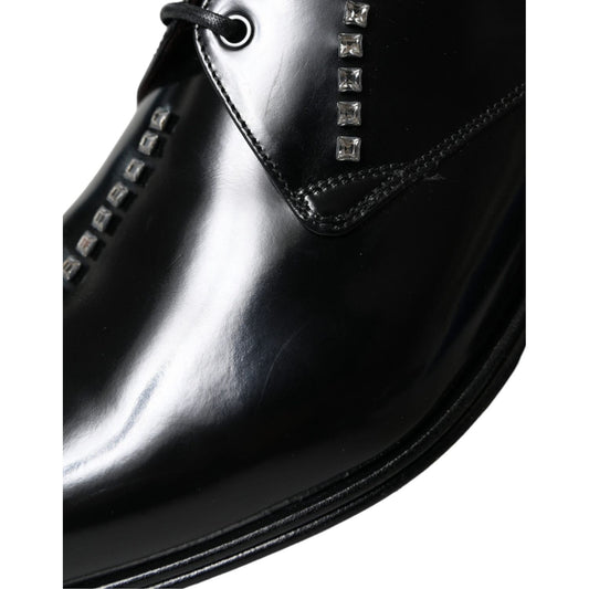 Dolce & Gabbana Black Leather Crystal Dress Formal Shoes MV5595-40