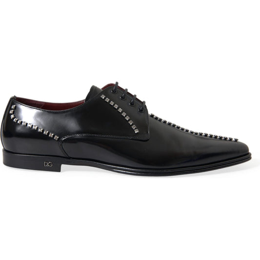 Dolce & Gabbana Black Leather Crystal Dress Formal Shoes MV5595-40