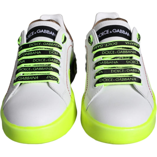 Dolce & Gabbana White Leather Portofino Low Top Sneakers Shoes Dolce & Gabbana Light Gray