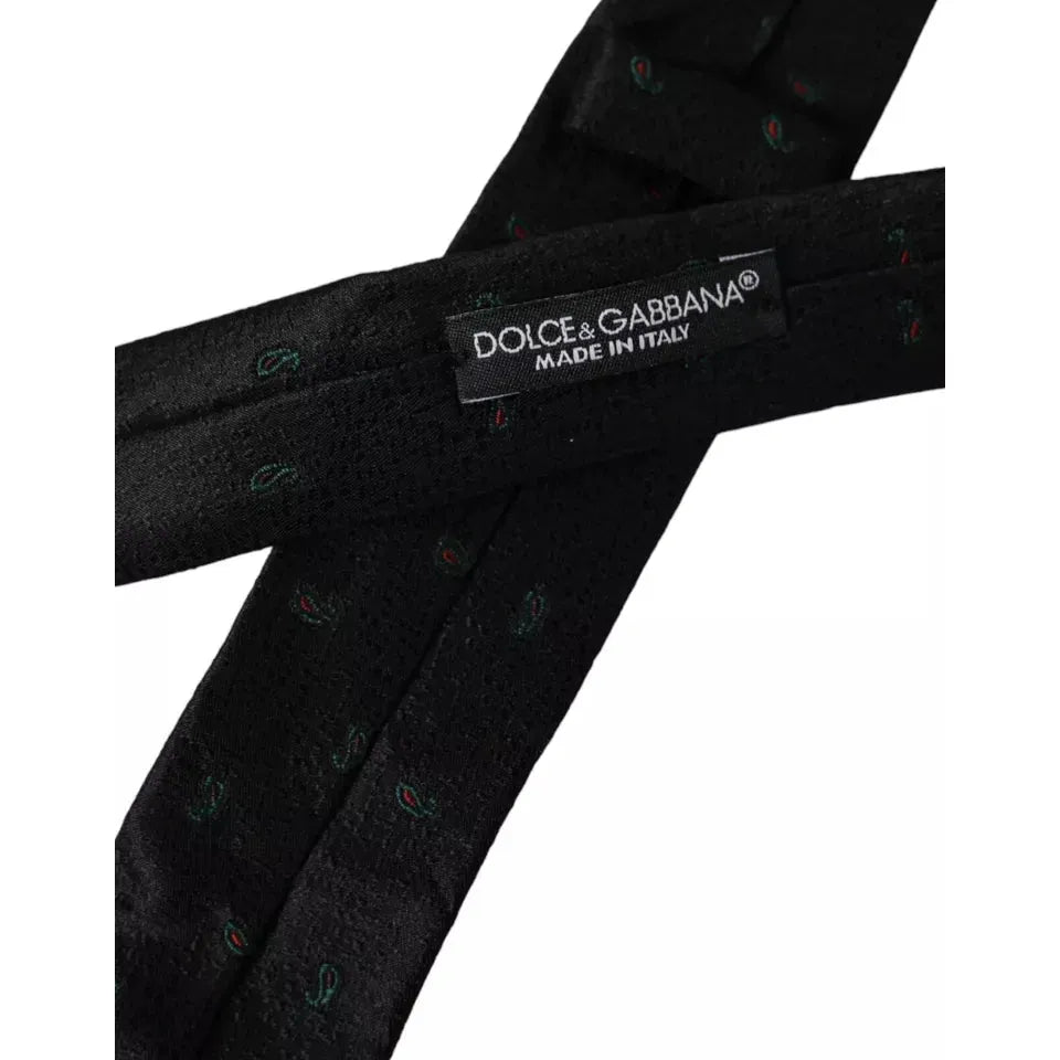 Dolce & Gabbana Black Fantasy 100% Silk Adjustable Men Tie