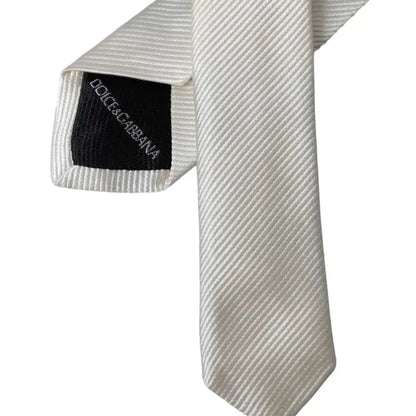 Dolce & Gabbana White Solid 100% Silk Adjustable Tie