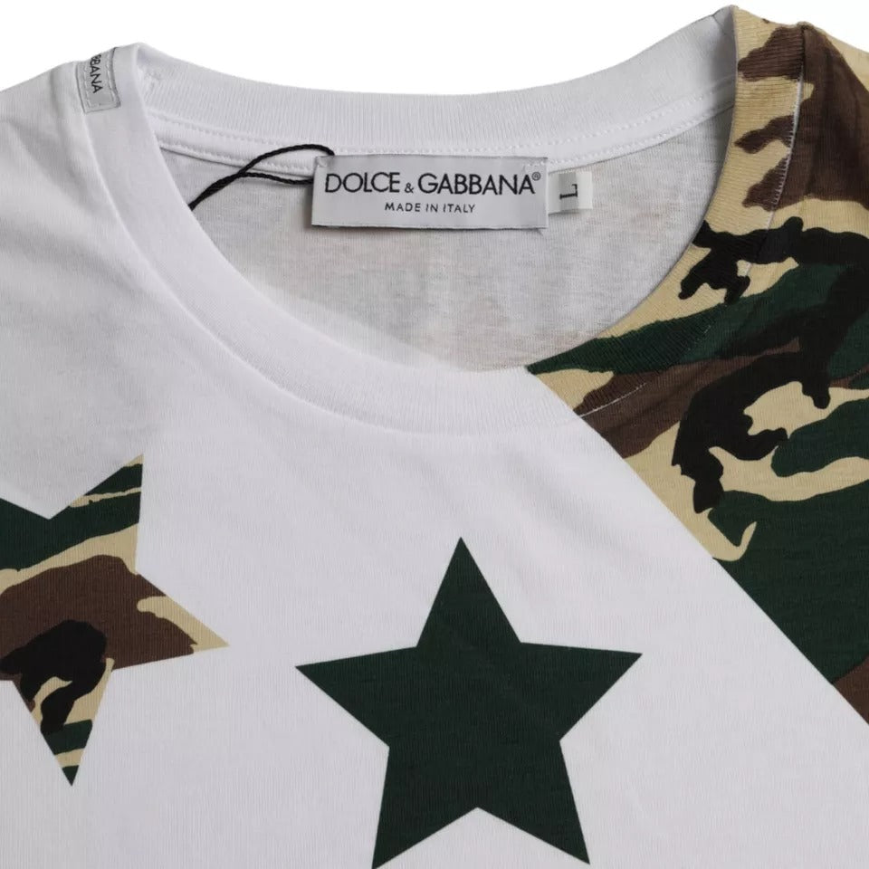 Dolce & Gabbana White Camouflage Stars Crew Neck Men T-shirt TSH86580-50