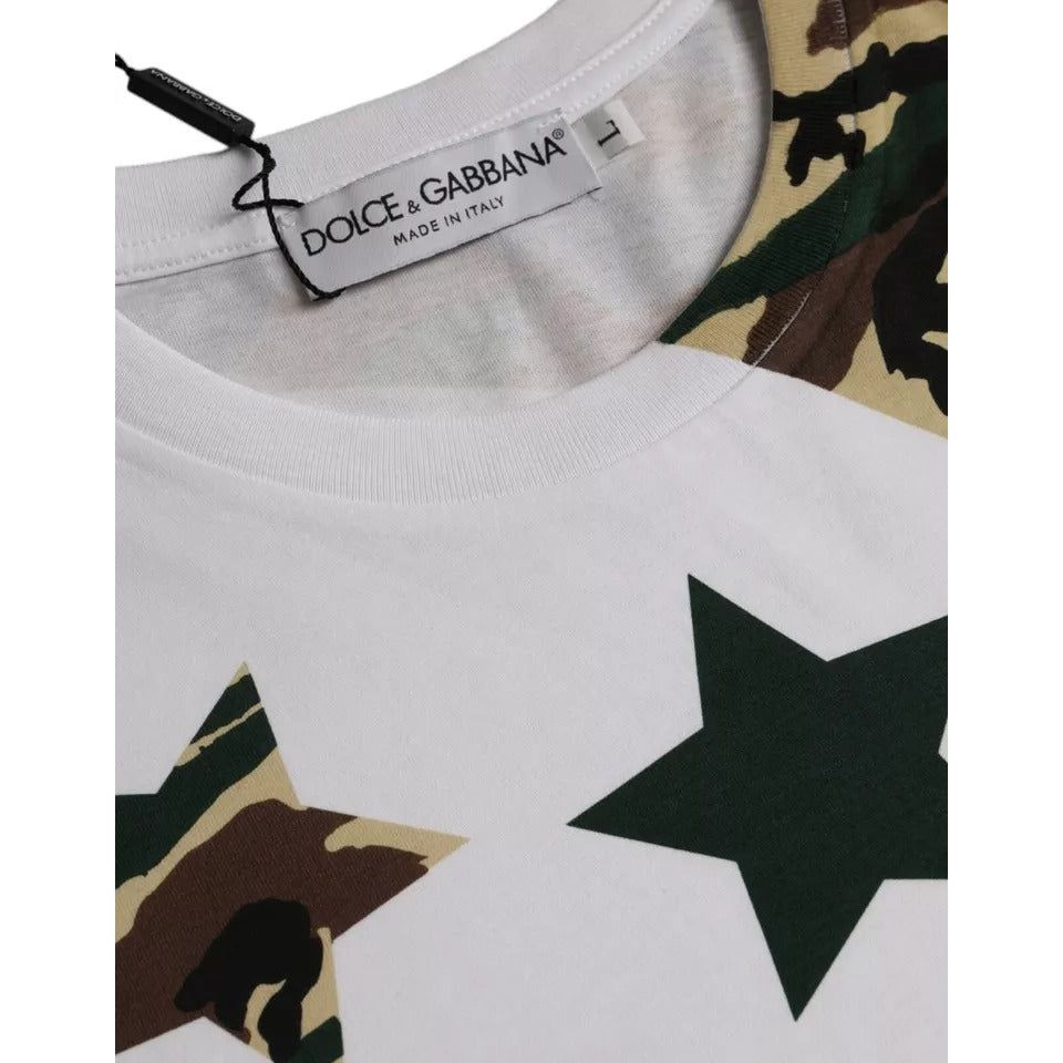 Dolce & Gabbana White Camouflage Stars Crew Neck Men T-shirt TSH86580-50