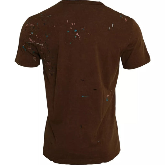Dolce & Gabbana Brown Color Splash Cotton Crew Neck T-shirt TSH86401-48