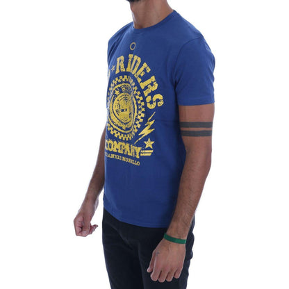 Frankie Morello Blue Cotton RIDERS Crewneck T-Shirt