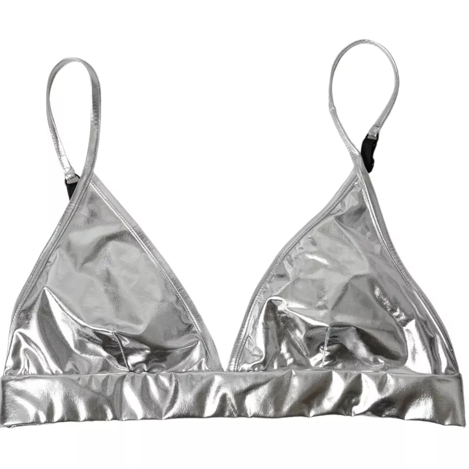 Dolce & Gabbana Silver Polyester Sleeveless Bustier Crop Top BIK1777-44
