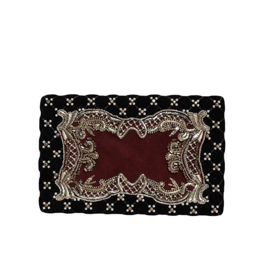 Dolce & Gabbana Bordeaux Black Velvet Gold Frame Clutch Evening Purse Bag