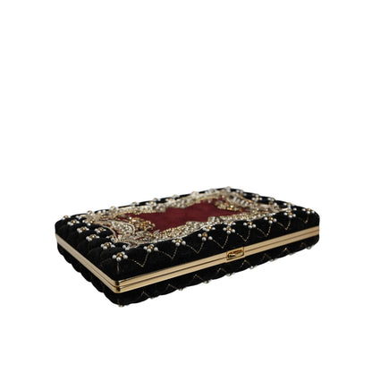 Dolce & Gabbana Bordeaux Black Velvet Gold Frame Clutch Evening Purse Bag