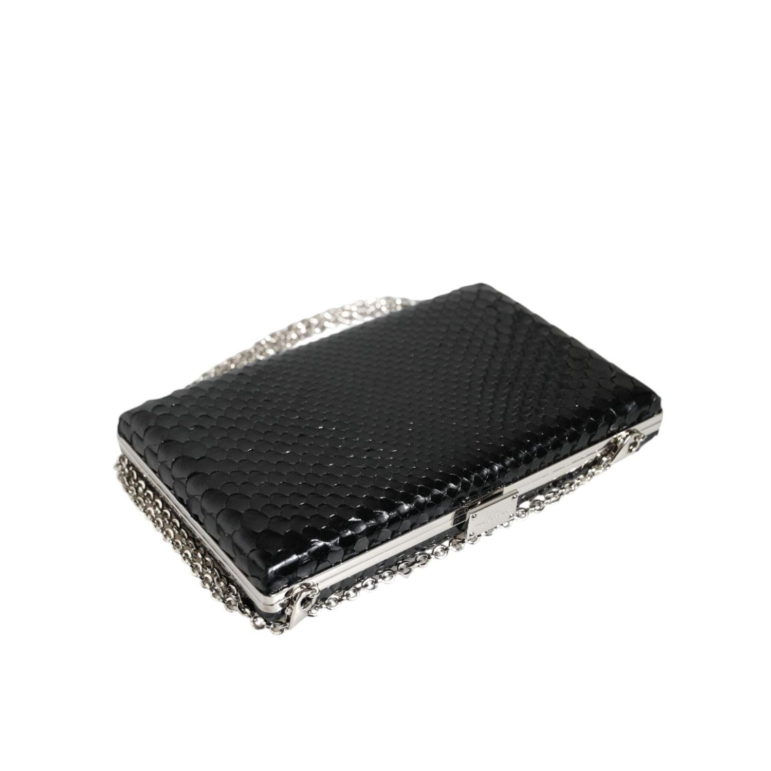 Dolce & Gabbana Black Leather Silver Frame Clutch Mini Crossbody Bag