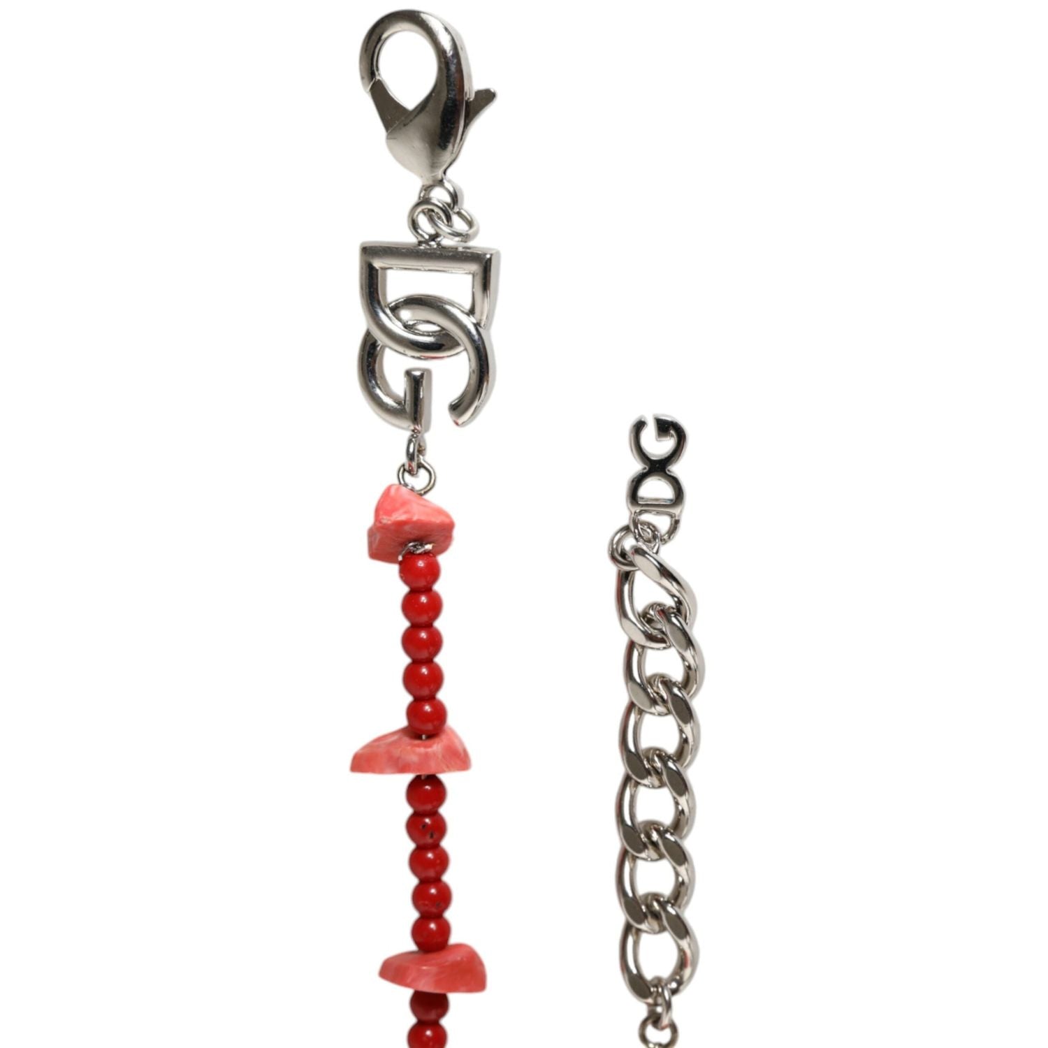 Dolce & Gabbana Silver Tone Brass Beaded Resin DG Logo Chain Bracelet