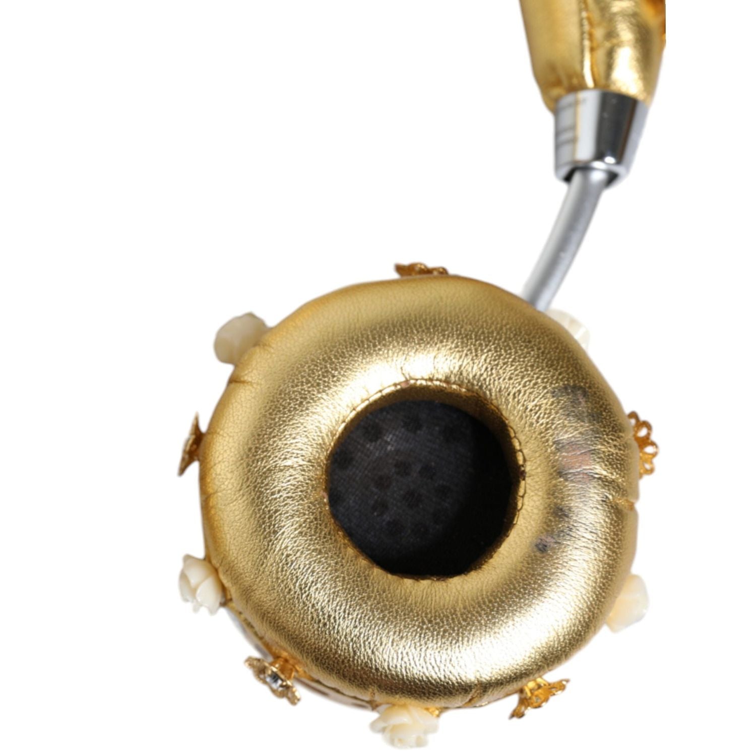 سماعات رأس دولتشي آند غابانا الذهبية المصنوعة من الجلد والزهور الكريستالية